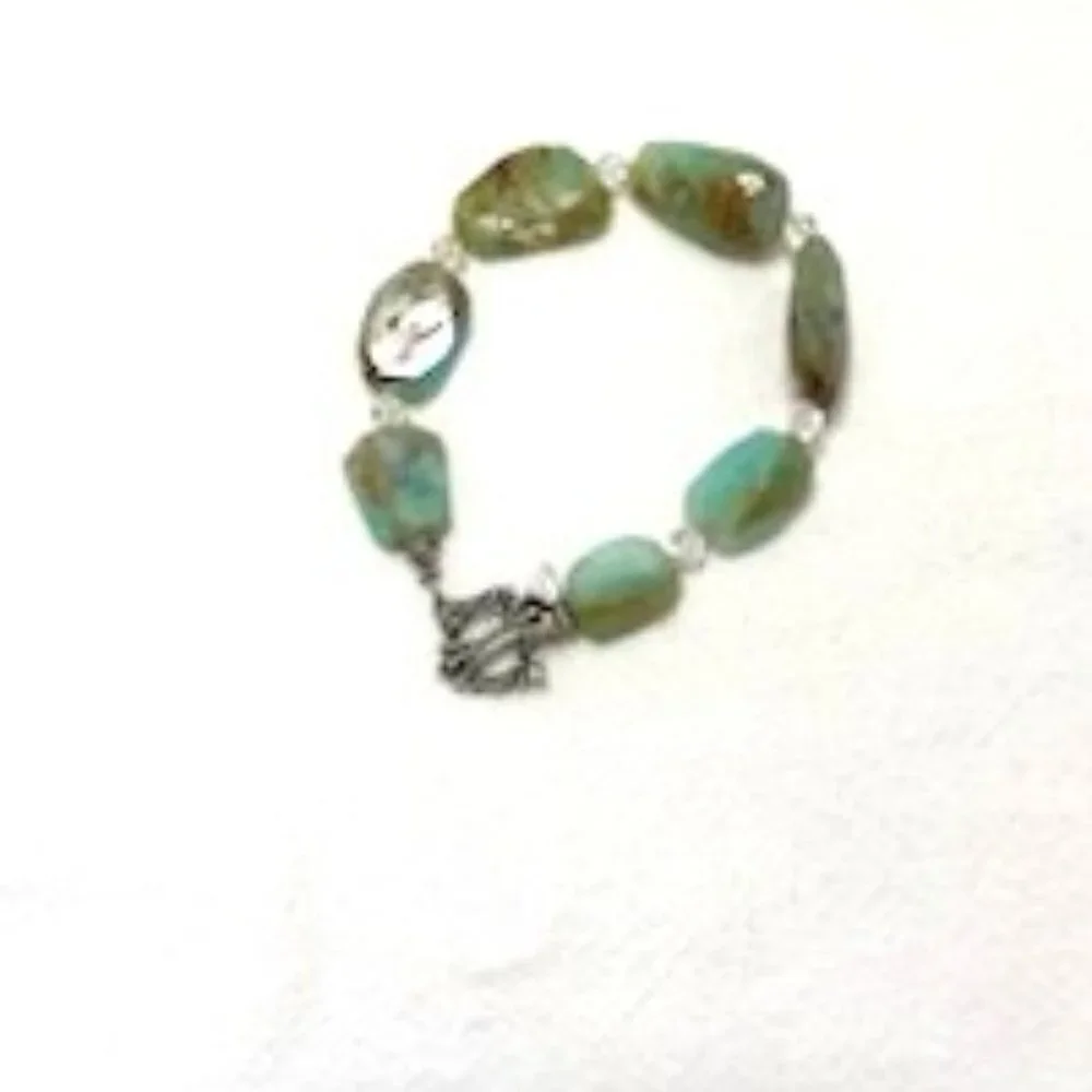 Beaded Bracelet Aqua & Brown Clear‎ Faceted Beads Silver Clasp Marked 925